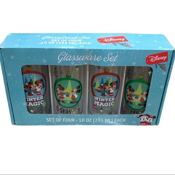 NIB Disney Mickey Mouse Christmas Glass Set of 4 - Picture 4 of 4